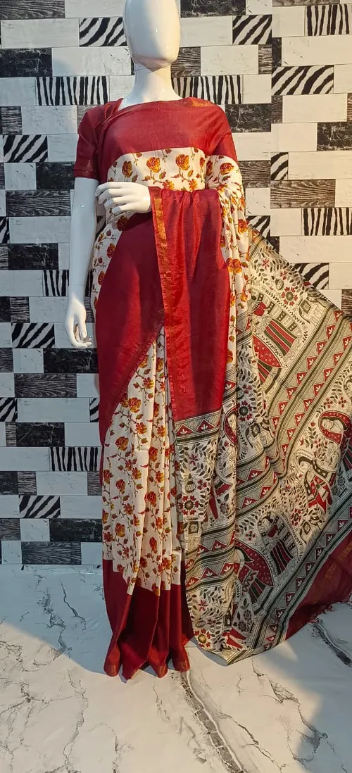 Exquisite Katan Silk Saree with Traditional Madhubani Print – Handcrafted Elegance for Every Occasion