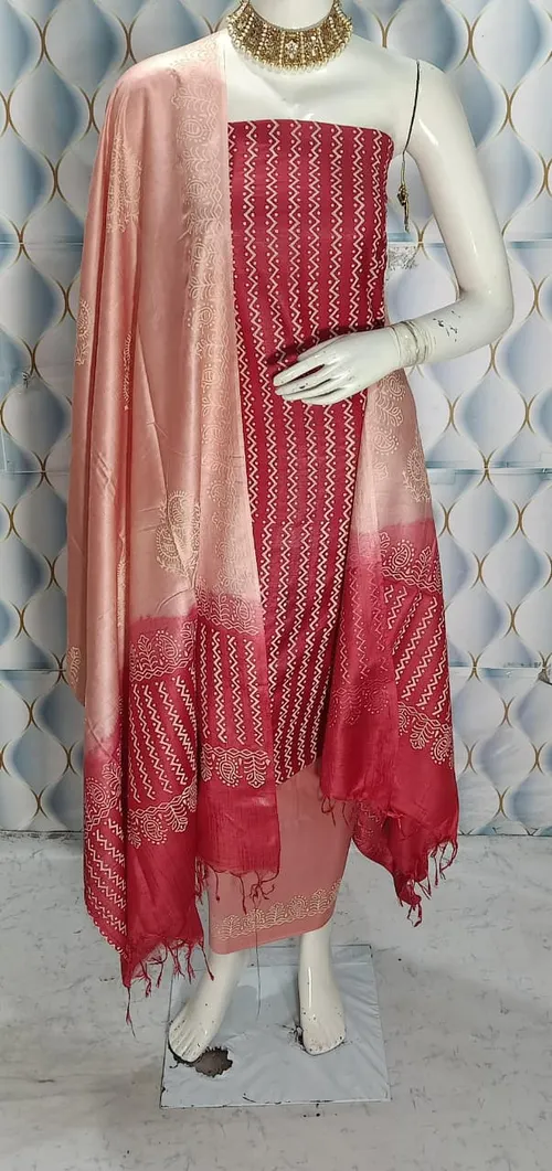 Hand Block Printed Cotton Suit Piece – Dual Dye Artisanal Design