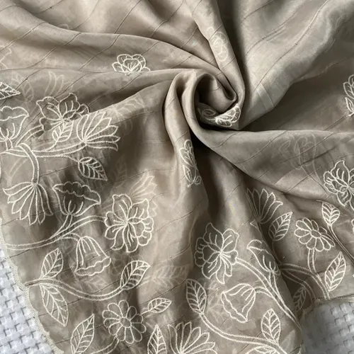 Beautiful Soft Feel Organza Saree with White Thread Work