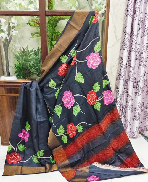  Varnika Pure Tussar Silk Handpaint Saree