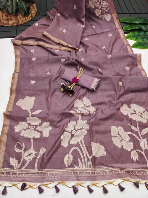 Elegant Premium Muga Cotton Saree with Floral Weaving Pallu & Zari Border