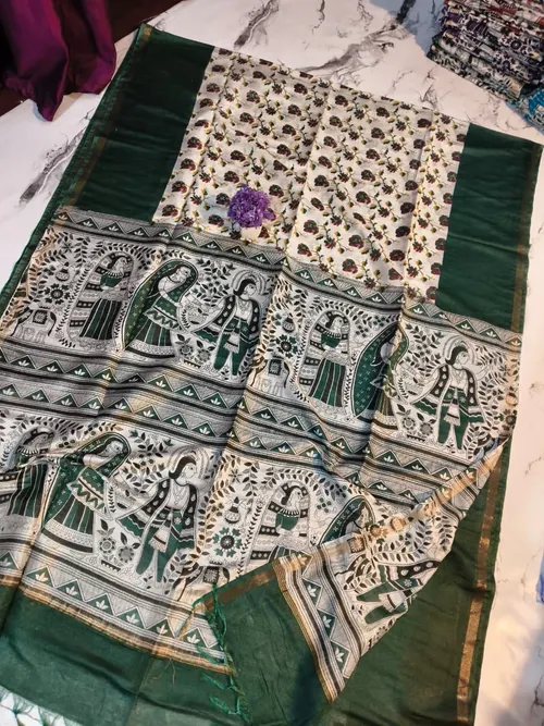 Exquisite Katan Silk Saree with Traditional Madhubani Print – Handcrafted Elegance for Every Occasion