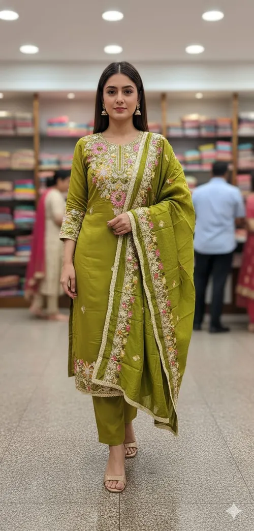 Elegant Roman Silk Kashmiri Butta Work Salwar Suit Set