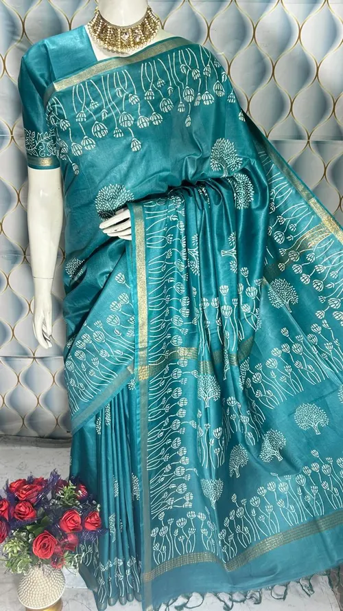 Beautifully Crafted Katan Viscose Silk Hand Block Print Saree
