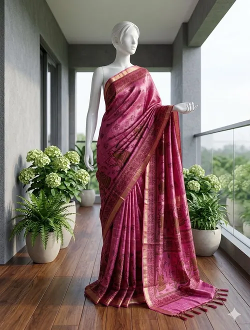  Bhagalpuri Semi Silk Soft Kota Hand Printed Saree