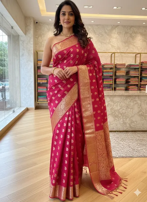 Soft Kota Stepple Saree with Banarasi Jacquard Woven Designs & Elegant Finish