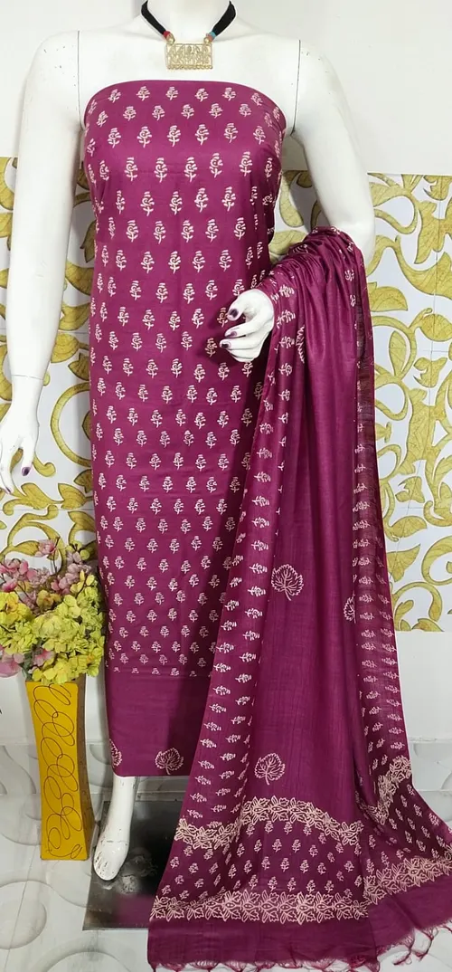 Elegant Katan Salab Hand Block Print Suit – Pure Cotton Elegance