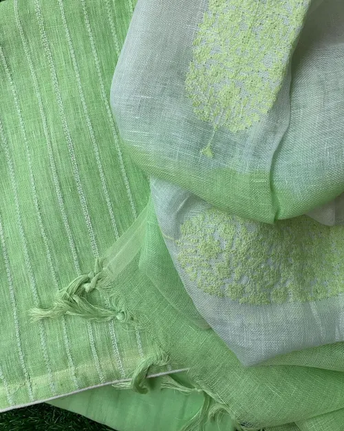 Linen Bloom Embroidered Dress Material