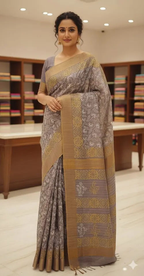 Soft Banswada Kota Saree with Jari Border – Elegant Floral Hand-Printed Design