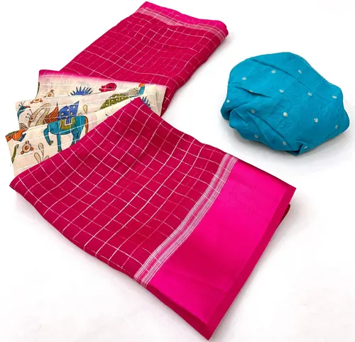 Elegant Soft Moss Chex Weaving Sarees