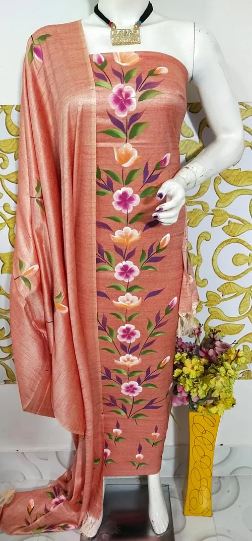 Elegant Dupion Salab Hand-Painted Suit Set – Artistic Ethnic Charm