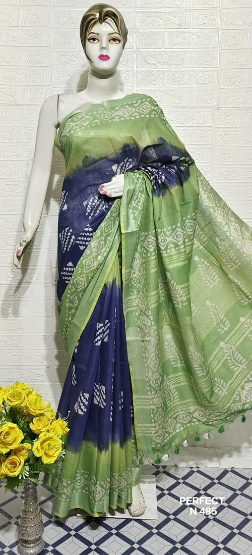 Pure Cotton Slub Saree with Traditional Batik Print