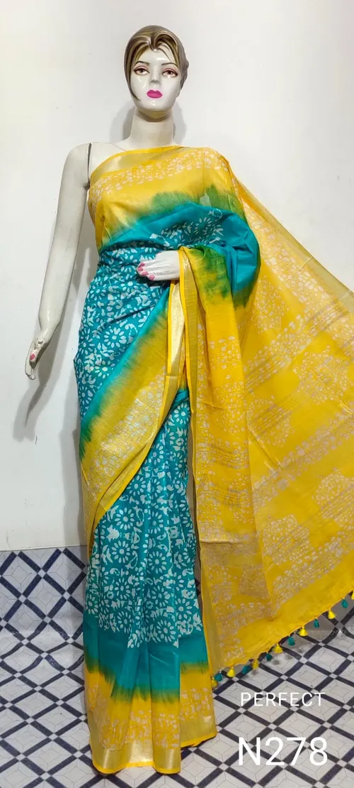 Pure Cotton Slub Saree with Traditional Batik Print