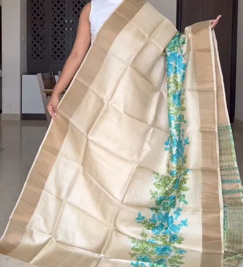 Premium Tussar Silk Printed Saree with Silk Mark Certification