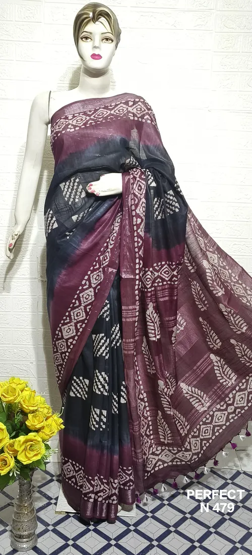 Pure Cotton Slub Saree with Traditional Batik Print