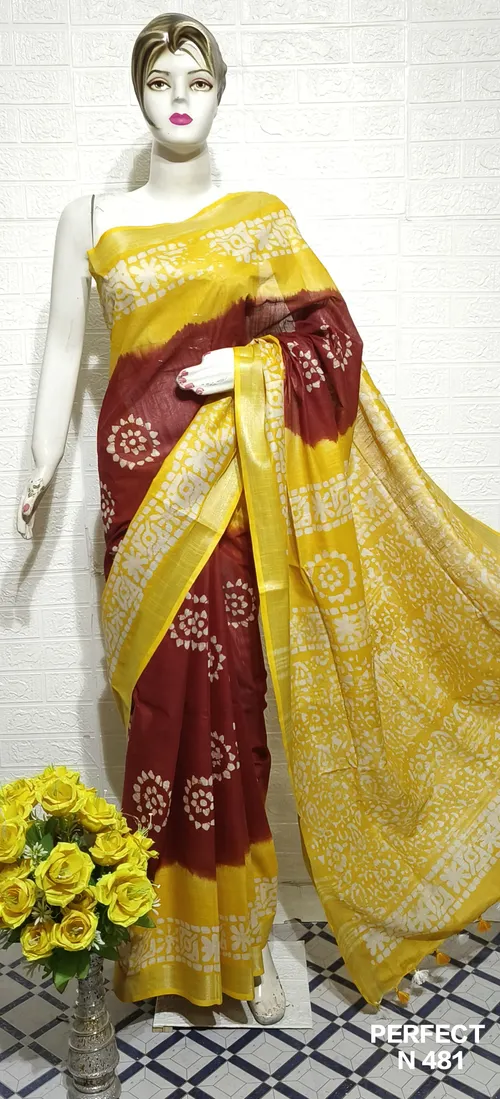 Pure Cotton Slub Saree with Traditional Batik Print