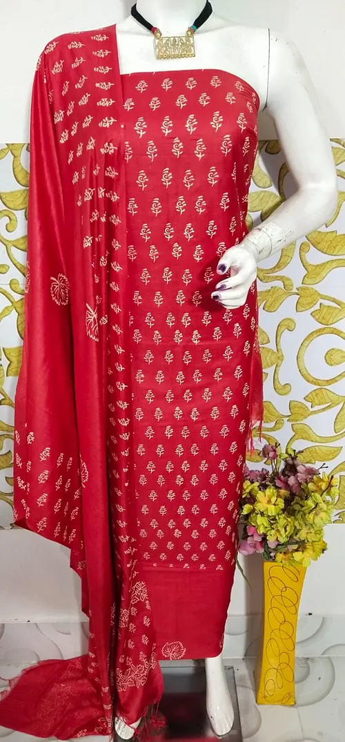 Elegant Katan Salab Hand Block Print Suit – Pure Cotton Elegance