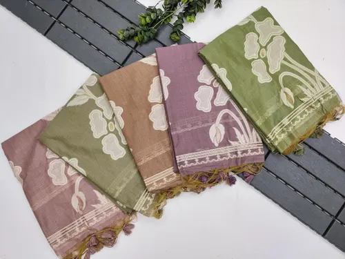 Elegant Premium Muga Cotton Saree with Floral Weaving Pallu & Zari Border