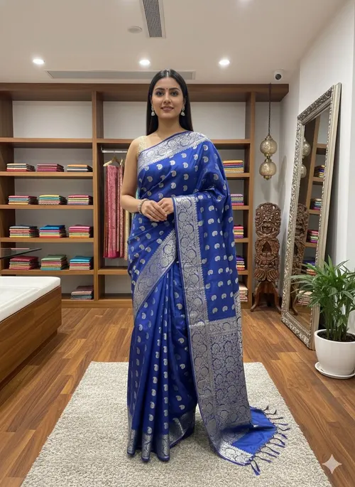 Soft Kota Stepple Saree with Banarasi Jacquard Woven Designs & Elegant Finish