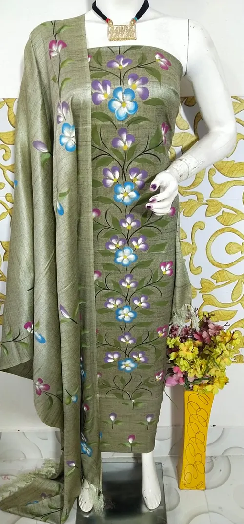 Elegant Dupion Salab Hand-Painted Suit Set – Artistic Ethnic Charm