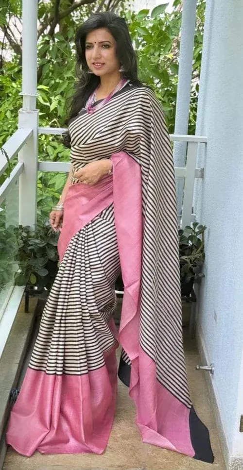 Authentic Desi Tussar Silk Handloom Saree with Hand Block and Digital Print