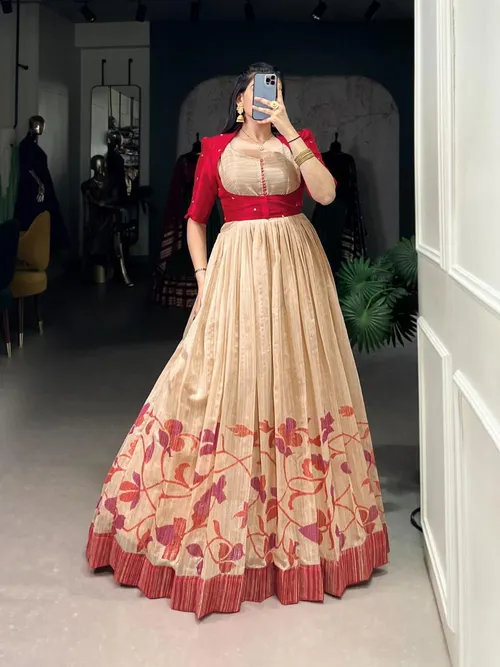 Silk Gown with Embroidered Banglori Jacket
