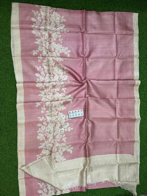 Pure Desi Tussar Silk Handloom Masterpiece with Hand Block & Digital Artwork