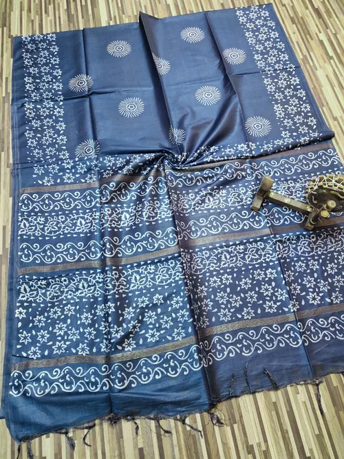 Elegant Indigo Printed Premium Katan Silk Saree