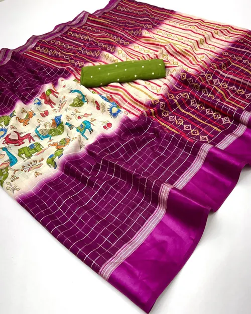 Elegant Soft Moss Chex Weaving Sarees