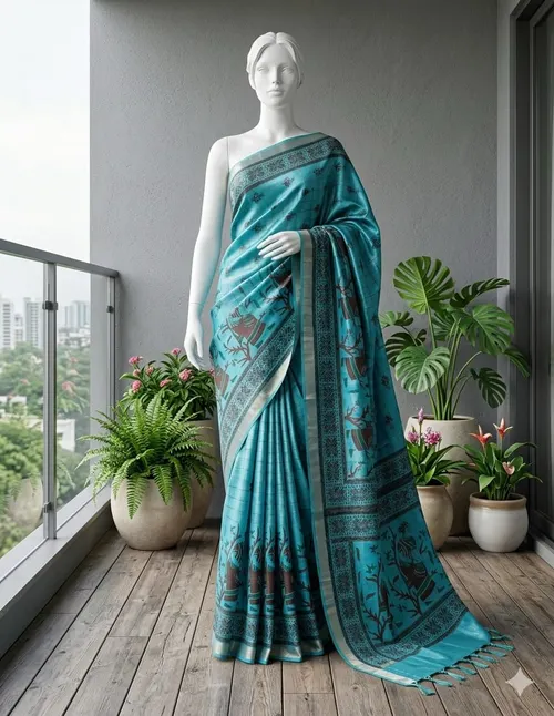  Bhagalpuri Semi Silk Soft Kota Hand Printed Saree