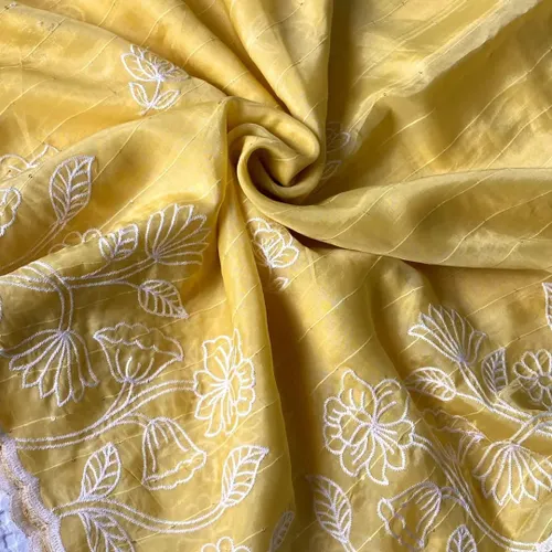 Premium Quality Soft Feel Organza Saree with White Thread Work