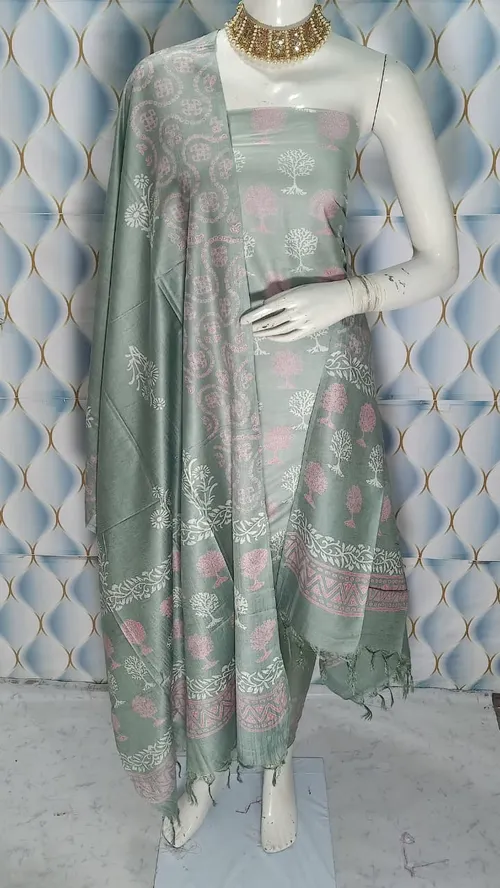 Elegant Katan Staple Silk Full Suit – Timeless Grace in Pure Weave