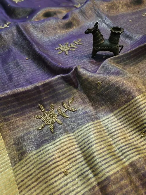 Soft Metallic Tissue Jari Linen Floral Motif Saree