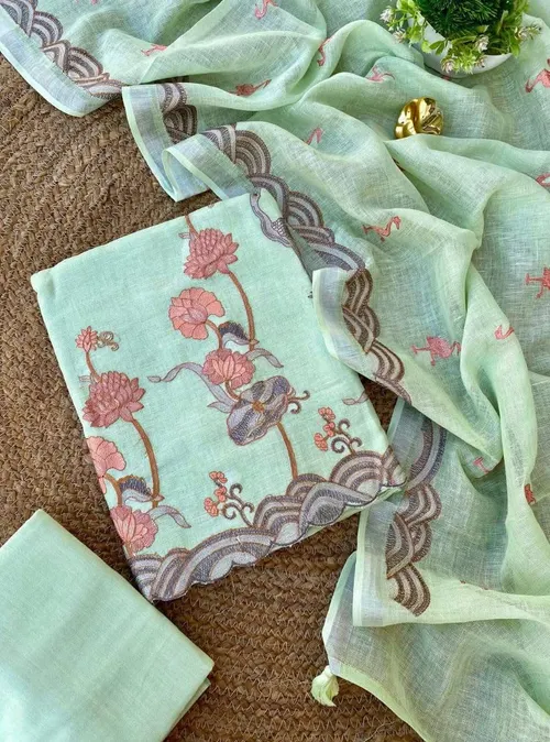 Pure Linen by Linen Attire with Elegant Floral Embroidery Work – Premium Handcrafted Ethnic Wear
