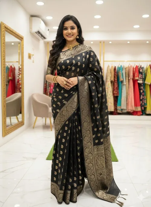 Soft Kota Stepple Saree with Banarasi Jacquard Woven Designs & Elegant Finish