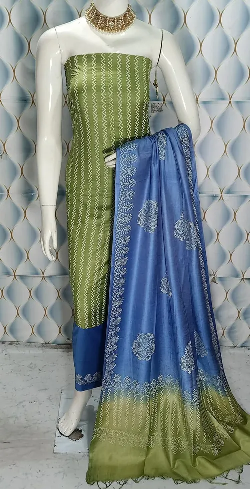 Hand Block Printed Cotton Suit Piece – Dual Dye Artisanal Design