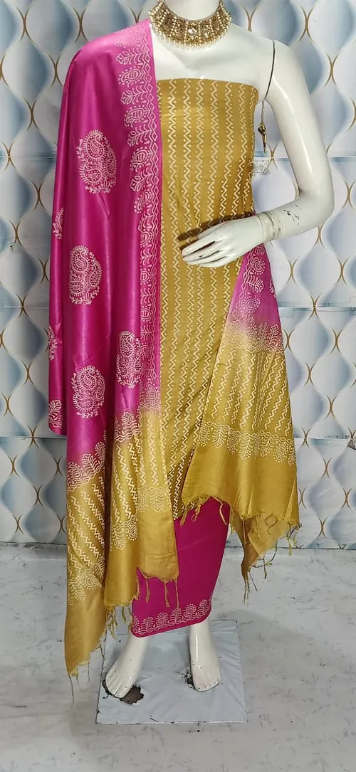 Hand Block Printed Cotton Suit Piece – Dual Dye Artisanal Design