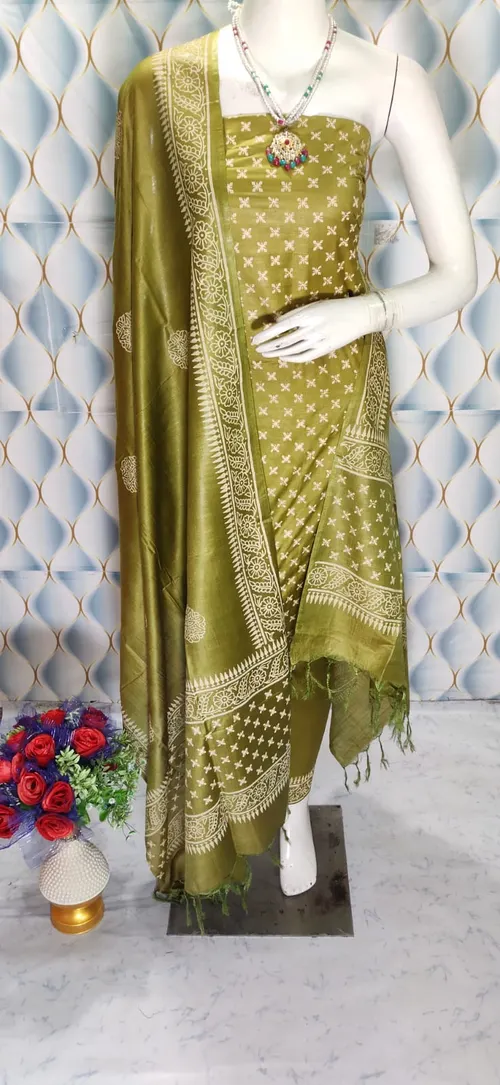 Block Printed Katan Silk Full Suit Salwar - Elegant & Stylish
