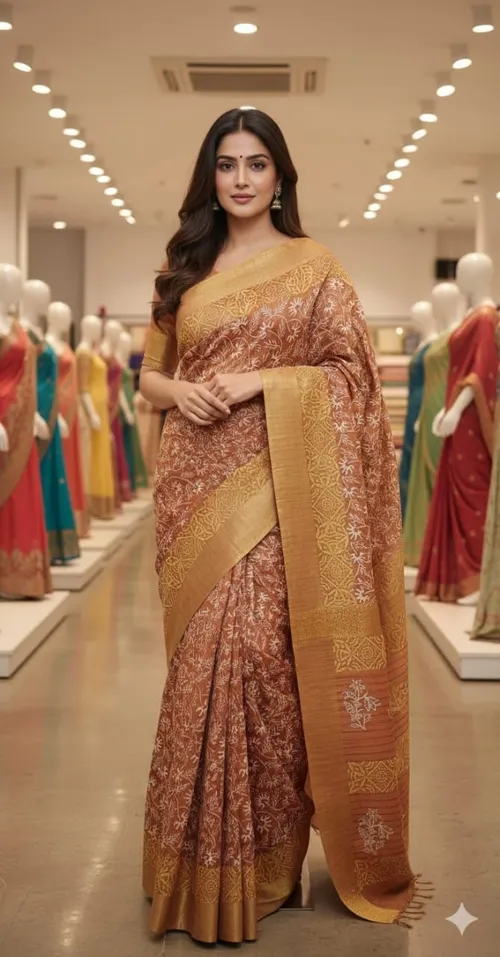 Soft Banswada Kota Saree with Jari Border – Elegant Floral Hand-Printed Design