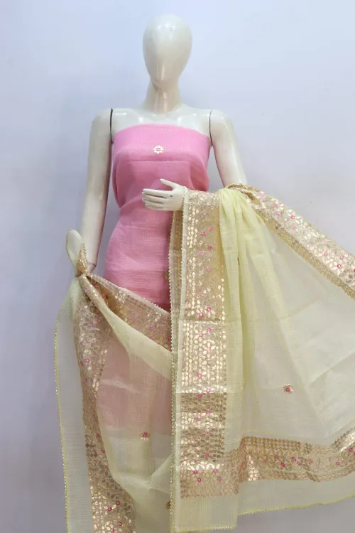  Kota Doria Tissue Gota Patti Suit Set with Dupatta (Top + Dupatta Unstitched)