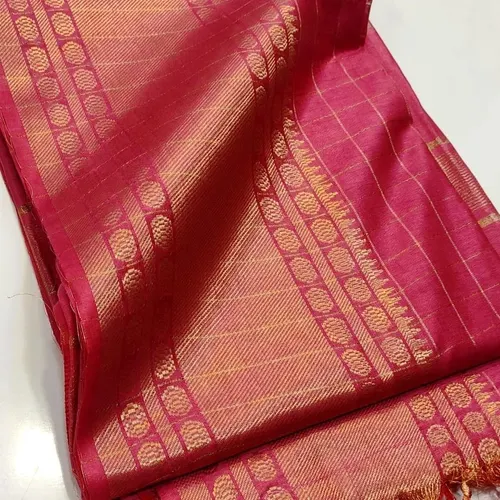 Elegant Maheshwari Semi-Silk Saree with Reddish Zari Weaving