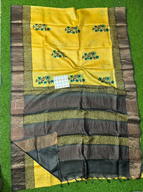  Premium Tussar Silk Printed Saree with Silk Mark Certification