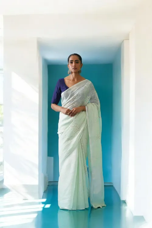  Pure Linen Floral Digital Embroidery Saree