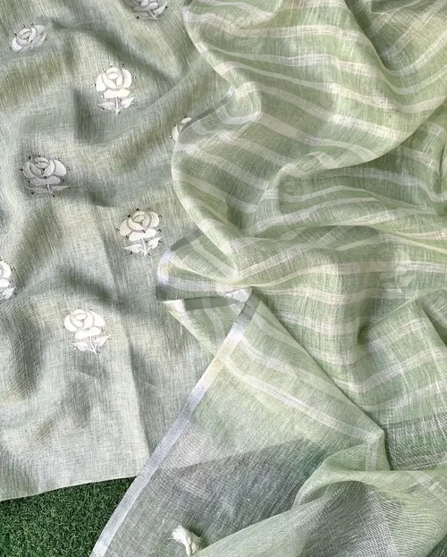 Pure Linen by Linen Embroidered Kurta with Intricate Motif Work