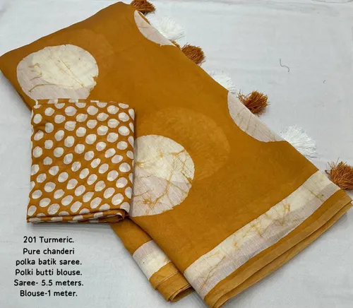 Pure Chanderi Cotton With Hand Batik Polka Designs