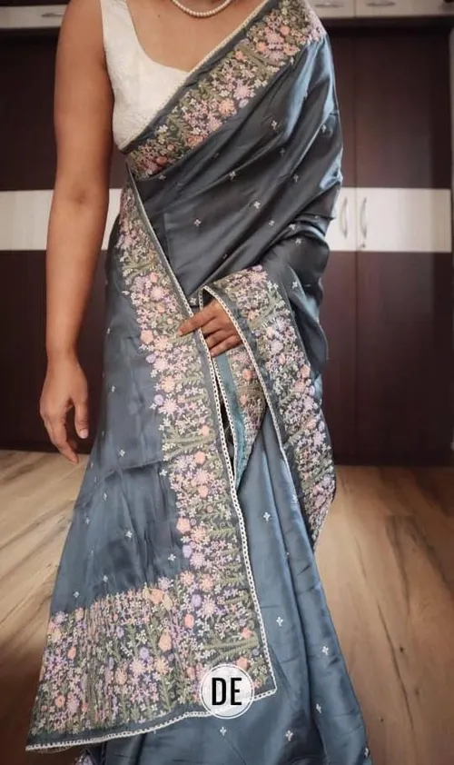Elegant Hand-Embroidered Pure Tussar Silk Saree – Timeless Traditional Drape