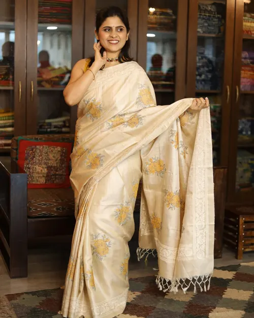  Handloom Pure Desi Tusser Silk Saree