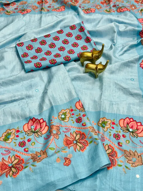 Tussar Silk Saree with Flower Digital Print