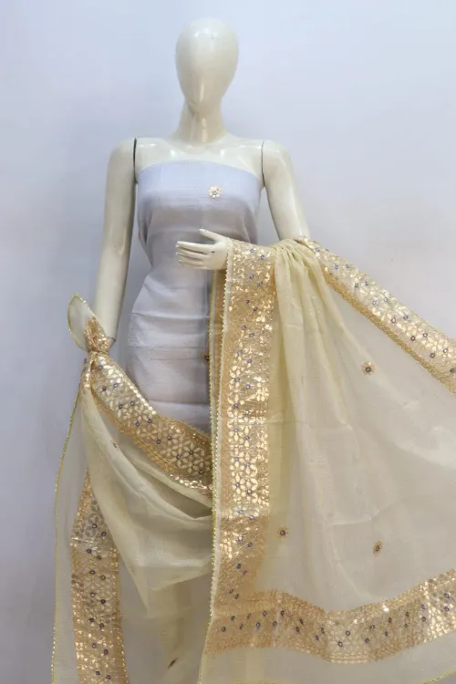 Kota Doria Tissue Gota Patti Suit Set with Dupatta (Top + Dupatta Unstitched)