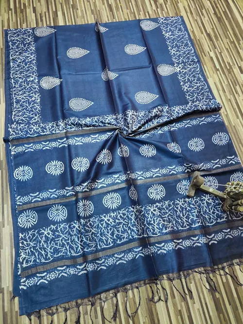 Elegant Indigo Printed Premium Katan Silk Saree